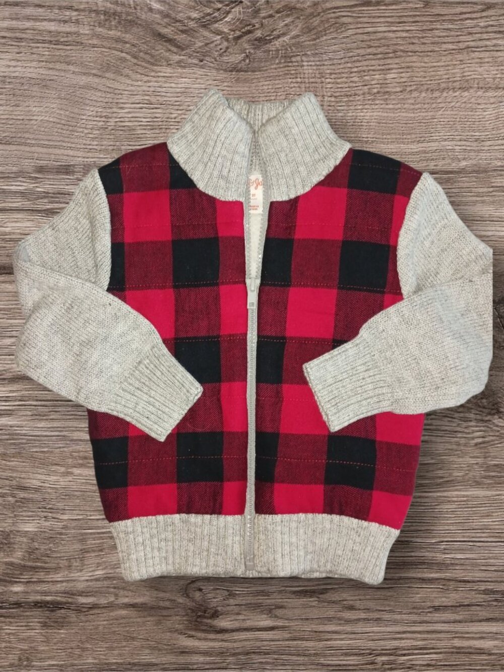 Cat & Jack 2T Buffalo Plaid Zip-Up Sweater Jacket Red Black